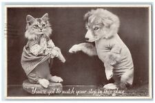 1933 Anthropomorphic Cat Dog You've Got To Watch Your Step Syracuse NY Postcard picture