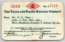 Vintage Railroad Annual Pass The Texas & Pacific Railway 1938 A7215 Thermography picture