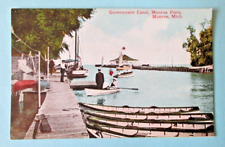Unposted Government Canal Monroe Piers MI Michigan Postcard PC Water Boat picture