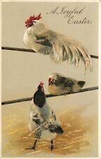 PFB Embossed Easter Art Postcard 7738 Beautiful Chickens & Rooster on Roost picture