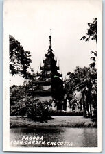 Calcutta (Kolkata) India Postcard Pagoda Eden Garden c1920's Unposted RPPC Photo picture