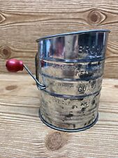 Vintage Flour Sifter Red Wood Handle Bronwells 3 Cup Farmhouse Country Kitchen picture