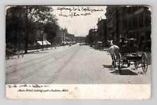 Postcard Jackson Michigan Main Street Horse Buggy Buildings Road View MI 1906 picture