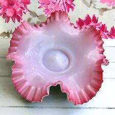 ANTIQUE VICTORIAN PINK CASED GLASS BRIDAL BOWL CONSOLE DISH RUFFLE TOP 11