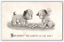 Mount Pulaski Illinois IL Postcard Puppy Dog Say Kiddo The Lunch Is On Me Posted picture