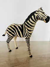 Vintage Leather Wrapped African Zebra Paper Mache Figure Statue Glass Eyes Large picture