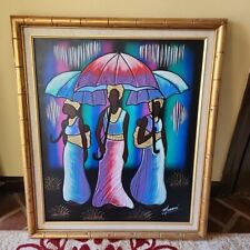 MOBASSI AFRICAN AMERICAN WOMEN  ORIGINAL OIL ON CANVAS PAINTING 28×24 Framed picture