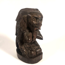 Hand Carved Black Wood Foo Dog Fu Dog Dragon Priestess Fertility Goddess 4.75