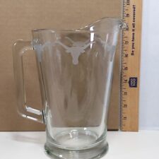 Vintage Texas Longhorns Glass Pitcher Etched Clear Glass Beer Barware USA  picture