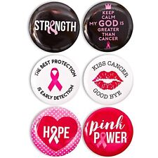 24x Breast Cancer Awareness Button Pink Ribbon Round Pin Pinback 6 Design, 2.25