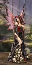 Black Sorceress Skulls Fairy with Red Rose Standing On Tombstone Figurine 15