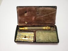 Antique Vintage Gold Tone Gillette Travel Razor The Tuckaway w/ Case picture
