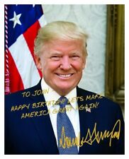 PERSONALIZED PRESIDENT DONALD TRUMP HAPPY BIRTHDAY GOLD AUTOGRAPH 8X10 PHOTO picture