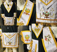 New Scottish Rite 33rd Degree Apron With Cuffs & Collar Gold Embroidery Upwings picture
