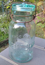 Putnam LIGHTNING Fruit Canning Jar Aqua Glass Lid Wire Bail 1 Qt / 4 cup #48 picture