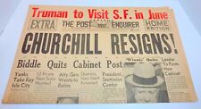 1945  The Post Enquirer Newspaper Winston Churchill Resigns May 23rd Oakland CA, picture