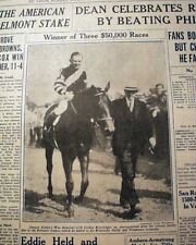 War Admiral Wins Belmont Stakes for Triple Crown Horse Racing 1937 old Newspaper picture