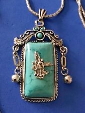 Custom Archangel St Michael Turquoise Howlite Pendant Necklace 30” Cowgirl Bling picture