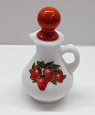 Vintage Avon Pressed Milk Glass Cruet w Strawberry Transfer & Design Red Stopper picture