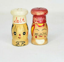  Vintage Wood Mr And Mrs Chef Heads Salt and Pepper Shakers  picture