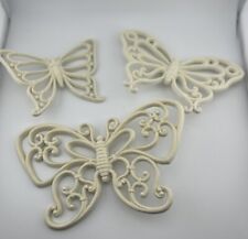 Homco Home Interiors Set of 3 Butterflies Off White Wicker Look Wall Décor VTG picture