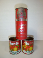 Vintage c1960s Hunt's Tomato Sauce with Cheese Cans + Chef Boy-ar-dee Sauce Can picture