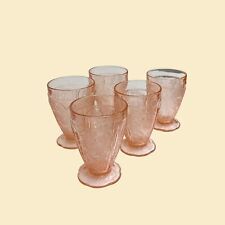 1930s pink depression glass cups, set of 5 Jeannette Glass Cherry Blossom cups picture