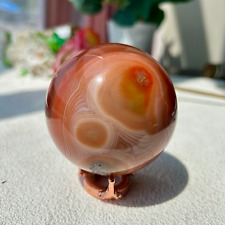 430g Banded Agate Round Eye Red Carnelian Quartz Crystal Sphere 68mm 2th picture