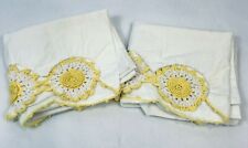 Vintage Pillowcases Handmade Crochet Set 2 Yellow Flowers Cottage Farmhouse  picture