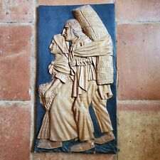 Vintage South American Hand Carved Wood Panel Migrant Family Guatemalan Folk Art picture