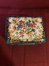 Vintage DAHER Decorative Tin w Hinged Lid Floral Pattern Design Made in ENGLAND picture