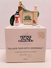 NEW Dept 56 Heritage Village Sign With Snowman Porcelain Figurines #5572-7 NEW picture