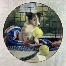 NET PLAY Plate Good Sports Jim Lamb Collie Tennis Red White & Blue Patriotic  picture