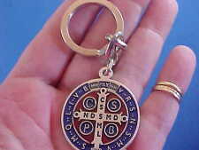 ST BENEDICT Protection Key Chain Key Ring ENAMEL Saint Medal Red Blue Italy picture