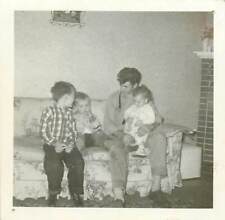 Three Young Chirldren on Sofa with Big Brother Young Man B/W Photo 1956 - 1957 picture