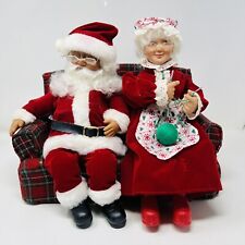 Vintage Sleeping Santa And Knitting Mrs. Claus On Plaid Couch Figure SEE DESC picture