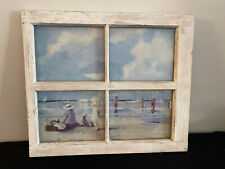 Vintage Whitewashed Window Frame with Classic Beach Scene picture