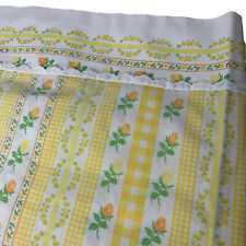 Vintage Yellow Floral FULL Flat Sheet Roses Gingham Cottagecore Retro picture