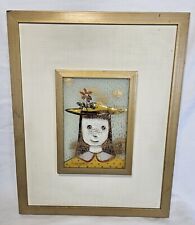 Vintage MCM Higgins Fused Art Glass Yellow Dress Girl With Flower In Hat RARE... picture