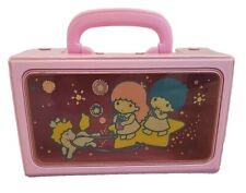 🔥Vintage Sanrio LITTLE TWIN STARS Kiki/Lala Pink Vinyl Box Storage Trinket Case picture