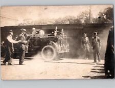 c1910 Train On Fire ~ Fire Truck Firemen Battle Creek Michigan MI RPPC Postcard picture