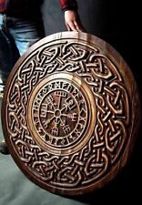 24'' Medieval Viking Shield Norse Wooden Carving Round Celtic Ornament Battle picture