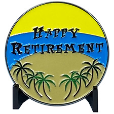 DL5-12 Happy Retirement Police Officer Challenge Coin Car Palm Tree Beach Gift T picture