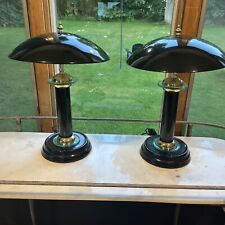 2 Green Metal Touch Lamp Mushroom Dome Atomic Flying Saucer UFO Vintage Dual 17” picture