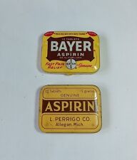 Vintage Aspirin Tablet Tin Lot of 2 - Bayer & L Perrigo Co. Allegan Michigan picture