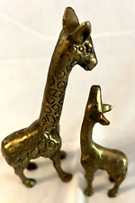 Vintage Mid-Century Solid Brass Mother and Baby Giraffe Figurines Sculpture picture