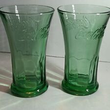2  Libbey Coca-Cola Green Glass Flared 16 Oz Glasses picture
