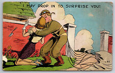 Vintage Postcard Humor Funny Cartoon Military Paratrooper Kissing Woman-6491 picture