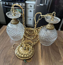 Vintage MCM Double Clear Pinecone Diamond Cut Pattern Hanging Swag Lamps - Pair picture