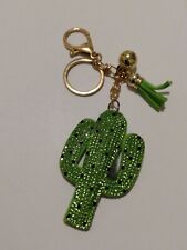 Sparkling Green Saguaro Cactus Tassel Novelty Clip-On Keychain picture